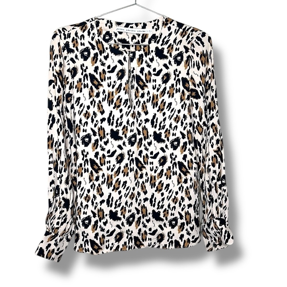 Revolve & Other Stories Leopard Animal Print Keyhole Long Sleeve Blouse Top 4 - Picture 2 of 11